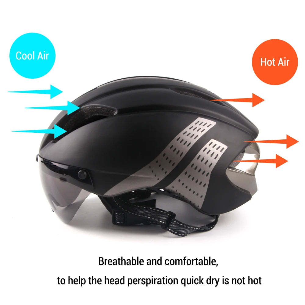Aero Time Trial Cycling Helmet With Magnetic Lens