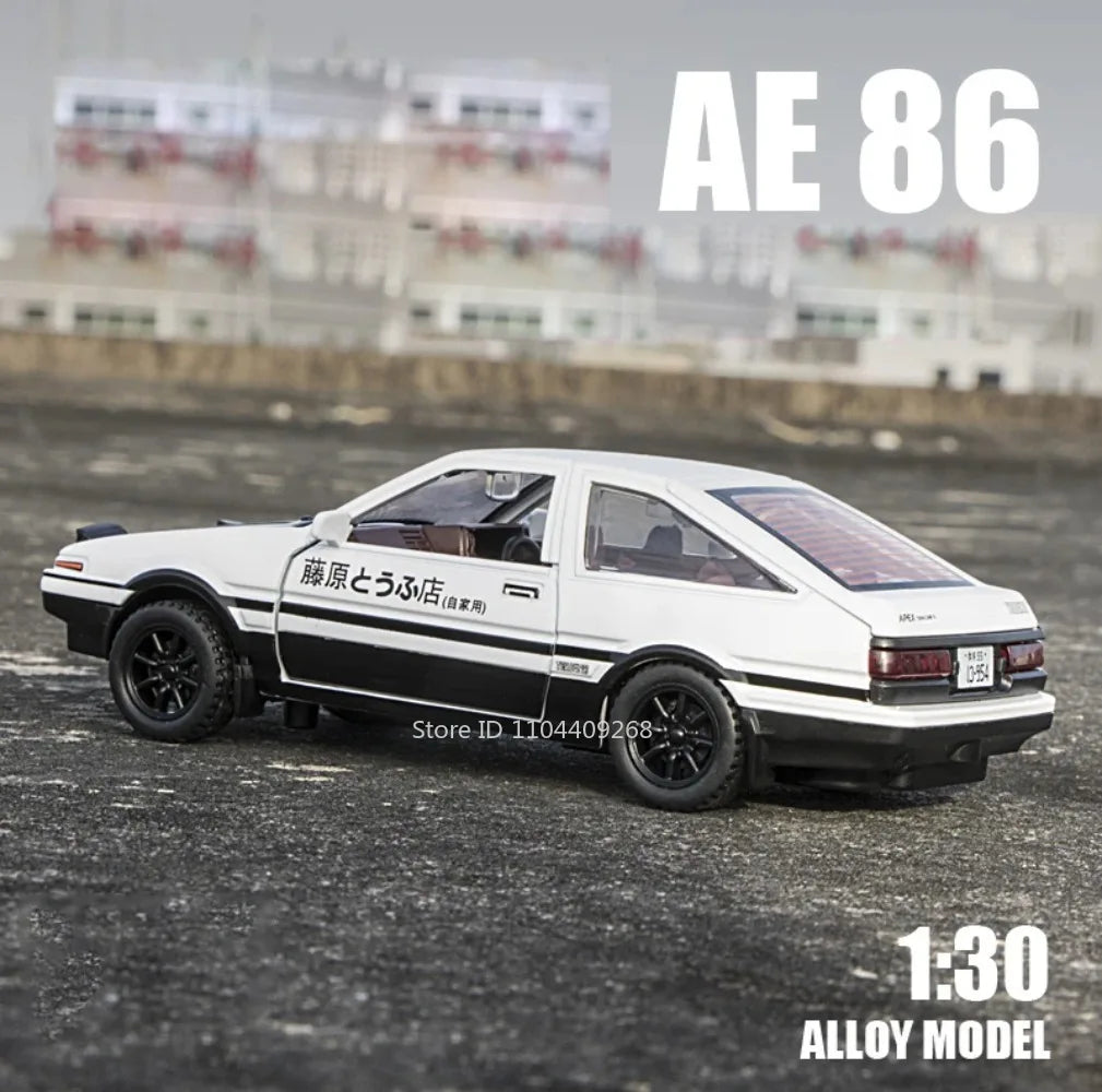 1:30 Scale Initial D AE86 Toy Car Model Alloy Body Rubber Tire Shock Absorption Pull Back Simulation Vehicles Boys Birthday Gift