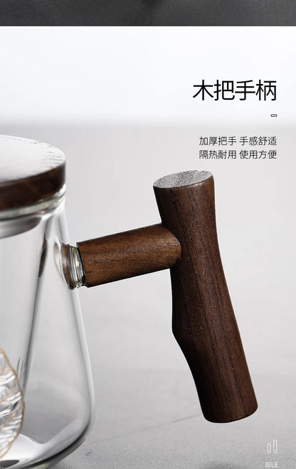 Heat Resistant Glass Teacup Strainers Wood Handle Lid Chinese Kung Fu Tea Set Ceremony High Boron Silicon Teawear Cups