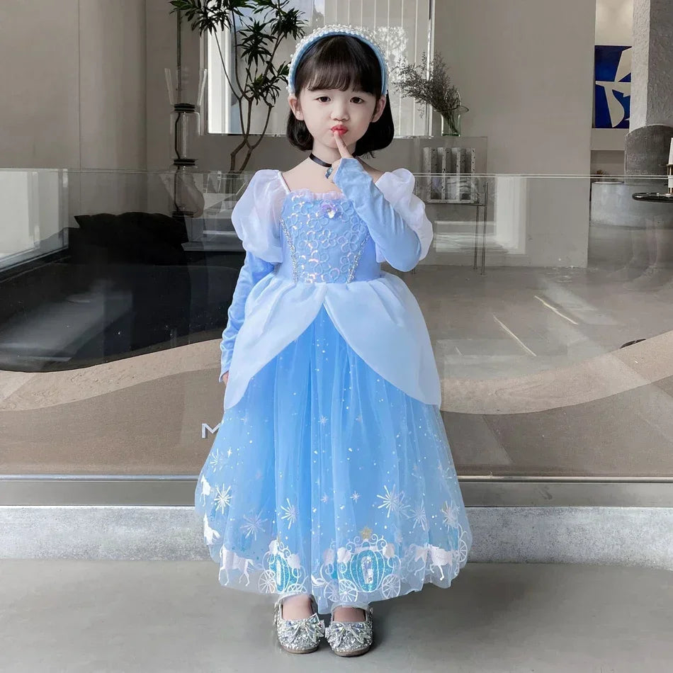 Cinderella Princess Cosplay Dress for Girl Kids Ball Gown Sequin Carnival TUTU Puff Mesh Clothing for Birthday Gift Summer Dress