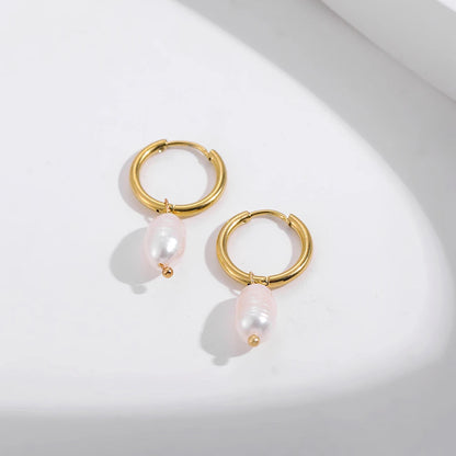 Minimalist Eardrop Pearl Small Hoop Earrings