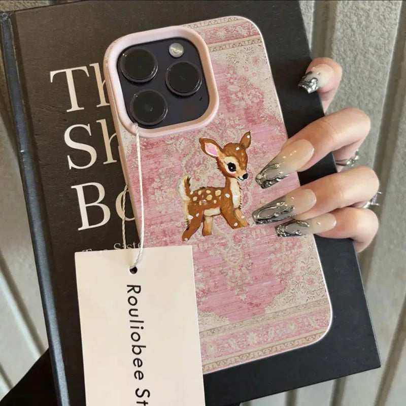 For iPhone 16 Case Vintage Deer Lichee Pattern Phone Cases for iPhone 14 15 16 17 Air Pro Max 16E XS XR Plus Soft Cover