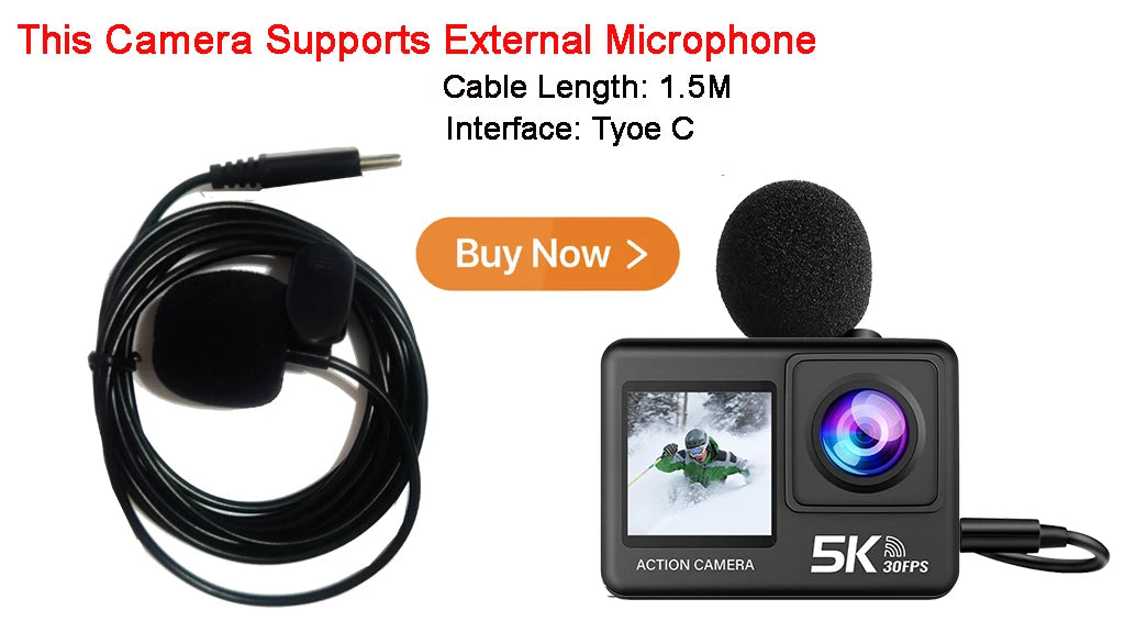 5K 4K60FPS Action Camera 50MP Dual Screen Touch Display WiFi EIS Waterproof Sports Camera with Wireless Microphone Support