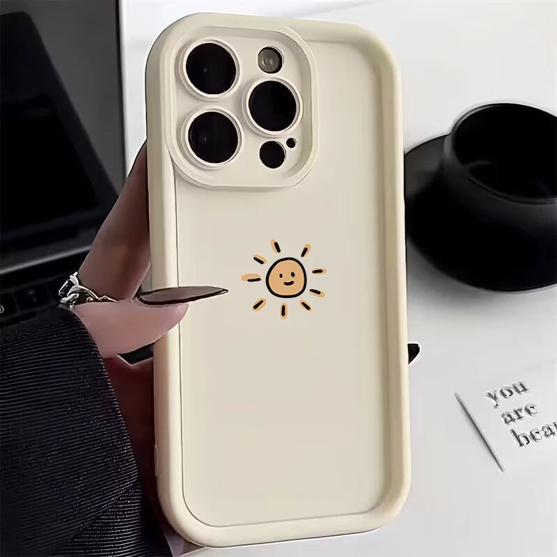 Phone Case For iPhone 17 16 14 15 Pro Max Plus 17Air Minimalist Cartoon Sun Moon Soft TPU Cover