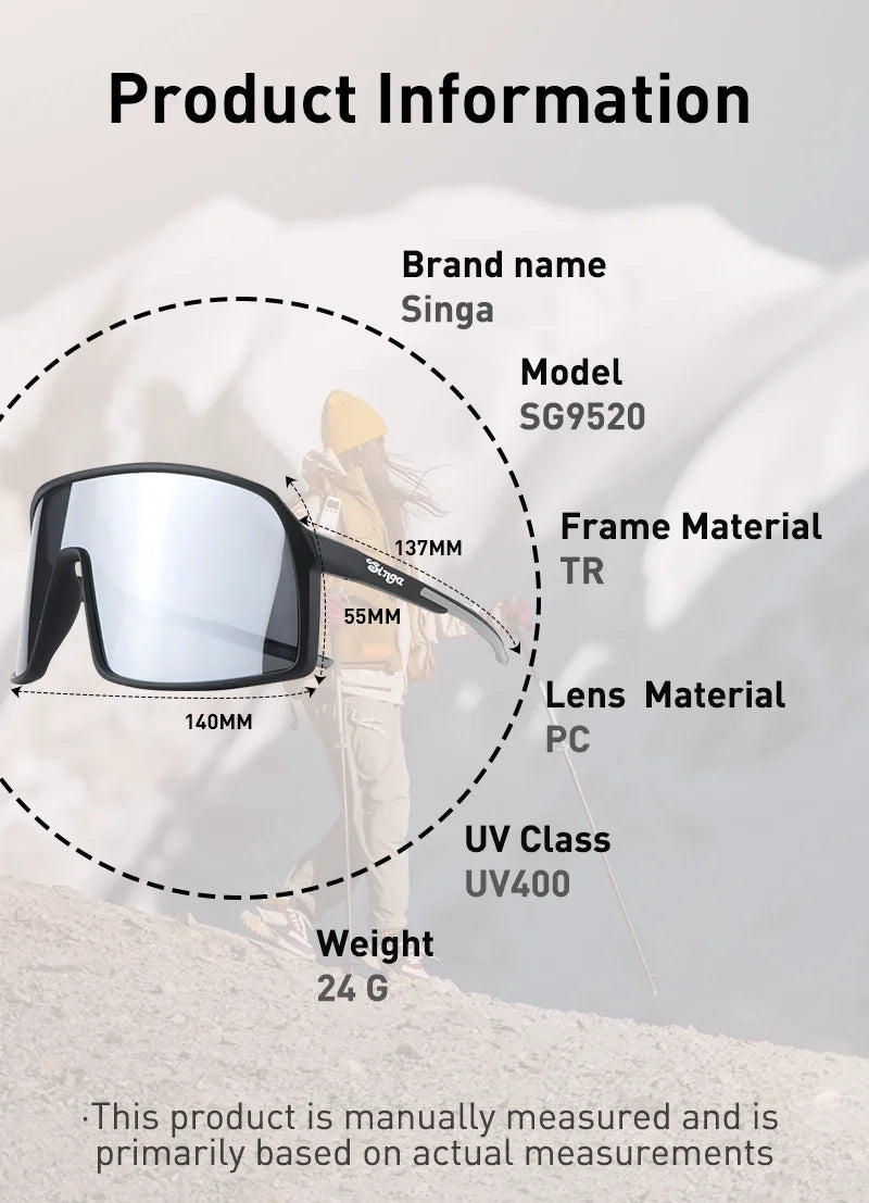Photochromic Cycling Sports Sunglasses UV400 Outdoor Bike Eyewear