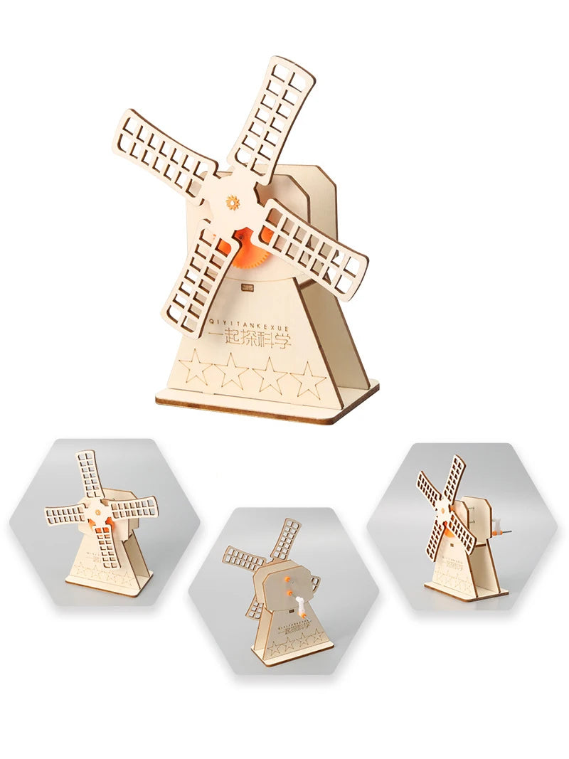 3D Wooden Puzzle DIY Physical Model Science Experiment Educational Toy Password Box Grain Fan Assembly Model DIY Decoration Gift