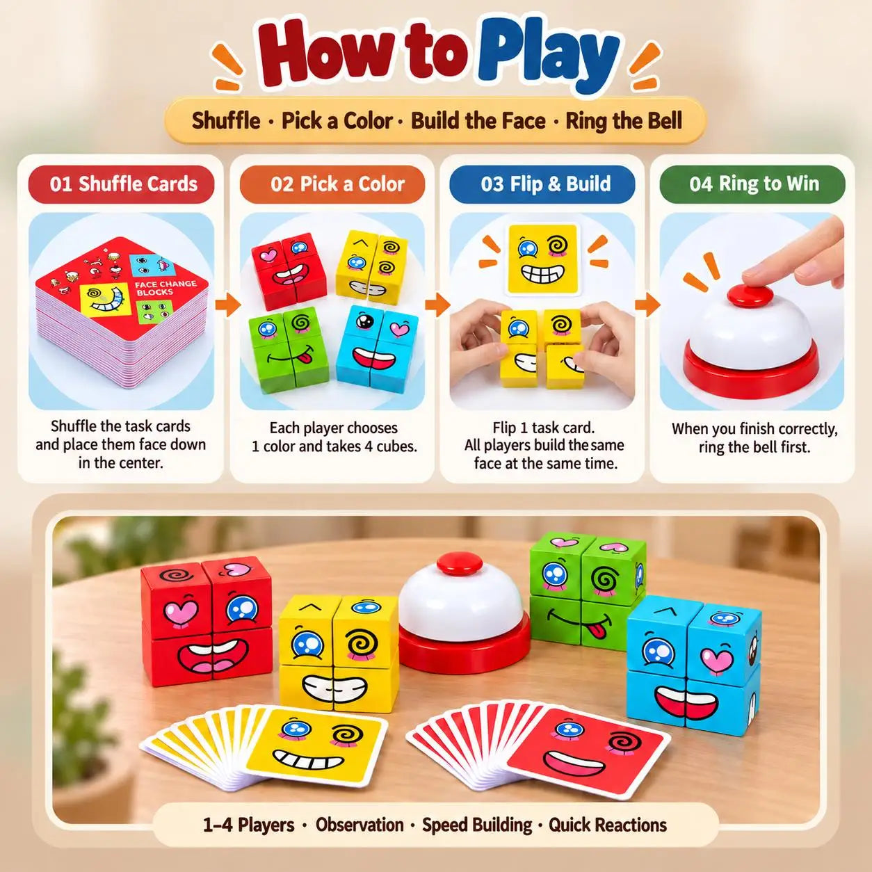 Wooden Facial Expression Matching Cube Puzzle
