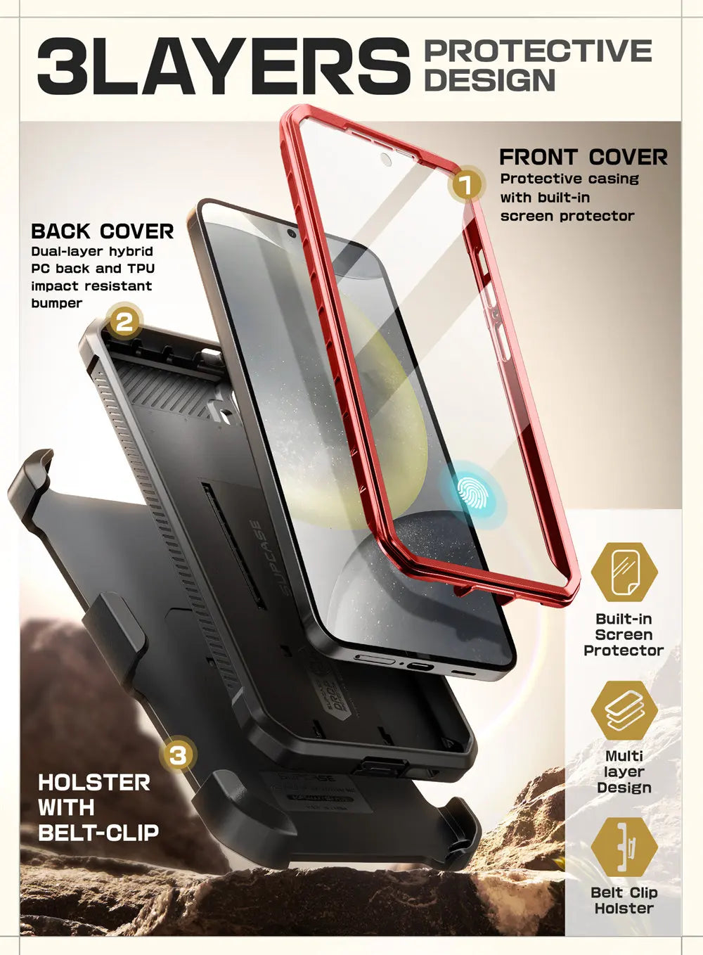 For Samsung Galaxy S25 Case UB Pro Heavy Duty Rugged Phone Case with 2 Front Frame Built-in Screen Protector & Kickstand