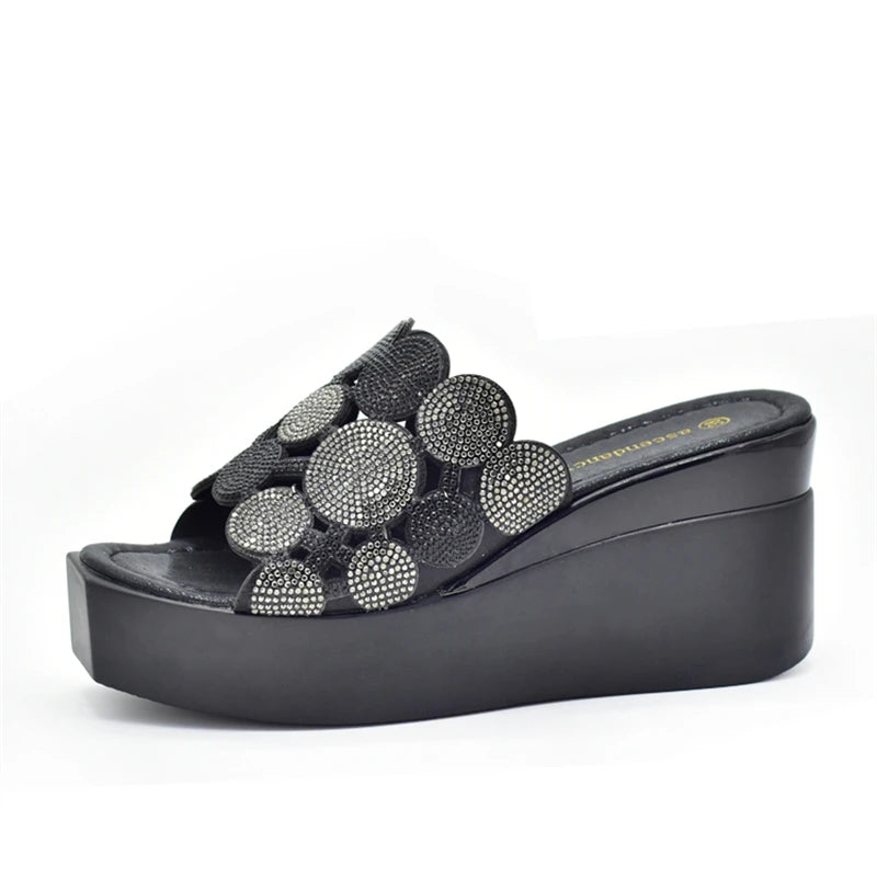 Women Bling High Heel Pumps Ladies Wedding Shoes with Rhinestone Wedges Slides Party Sandals Platform Slipper Peep Toe Shoes