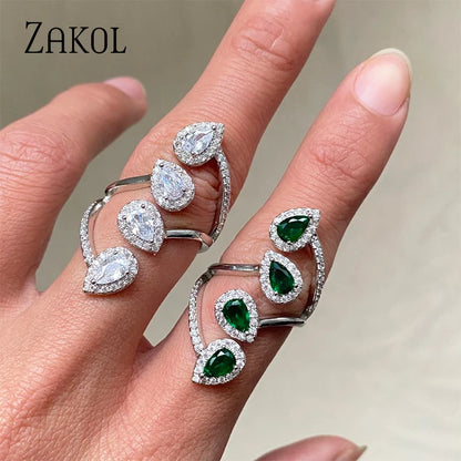 Japan and South Korea Fashion Teardrop Zircon Open Rings