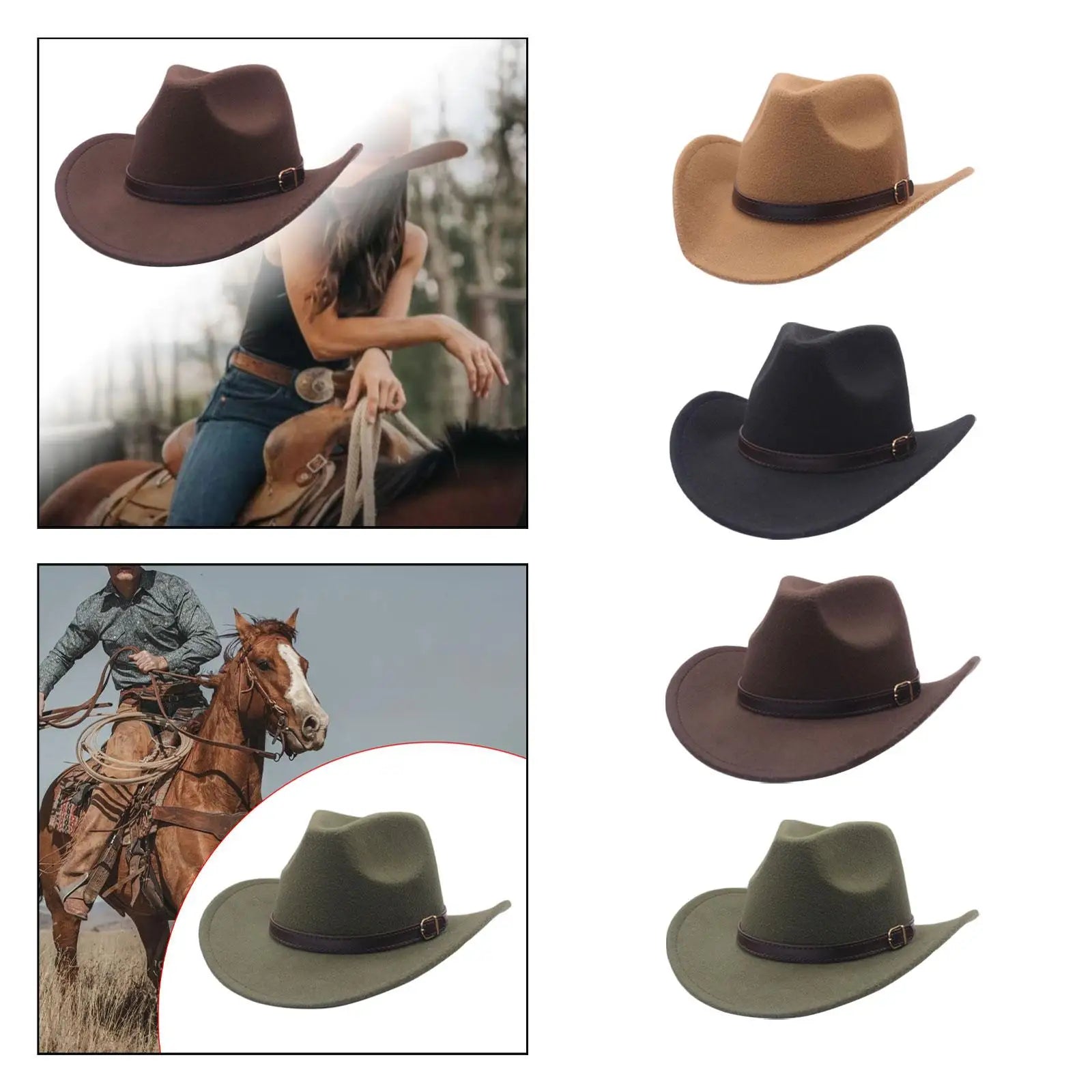Western Cowboy Hat Versatile Comfortable Roll up Casual Cosplay with Buckle Belt