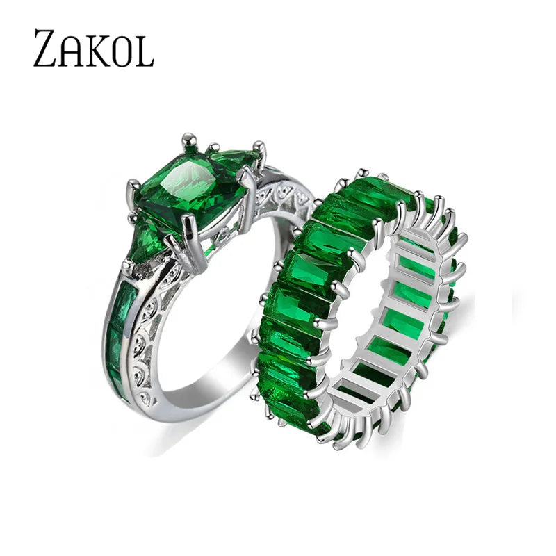 Green Zirconia Rings for Women Geometry Crystal Ring