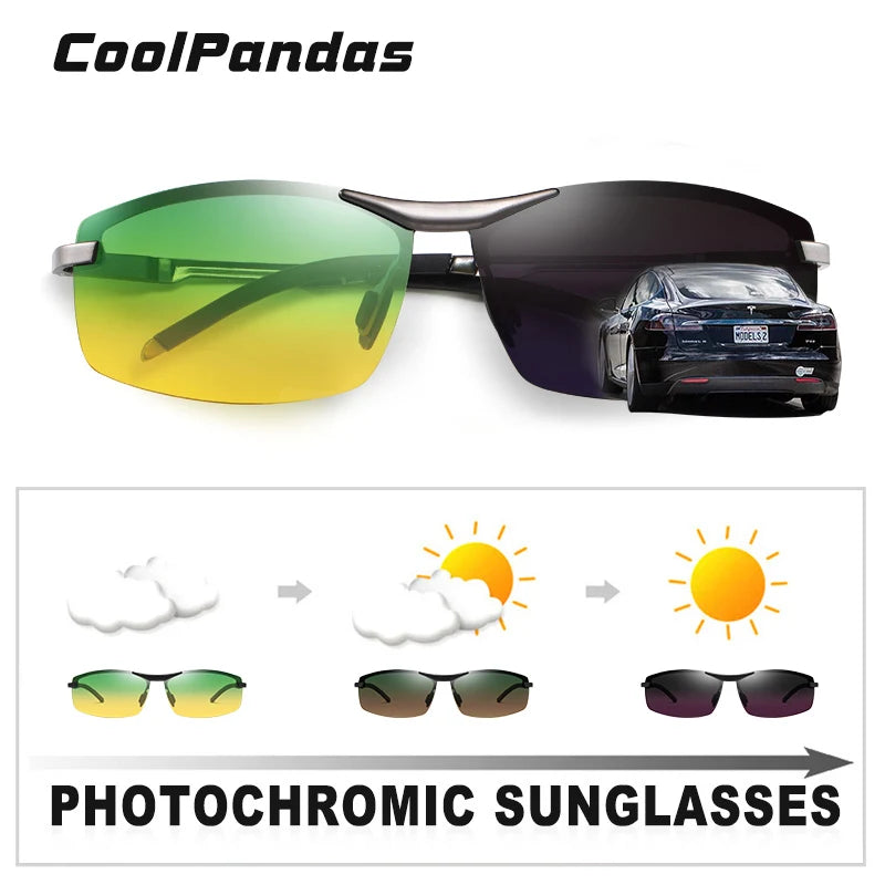 Photochromic Driving Sunglasses Men Polarized Anti-glare Chameleon Glasses