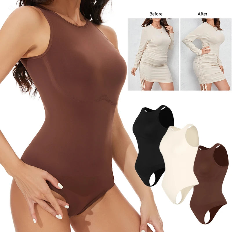 Thongs Bodysuit for Women Tummy Control Shapewear Racerback Top Seamless Body Sculpting Shaper High Neck Jumpsuit Overalls