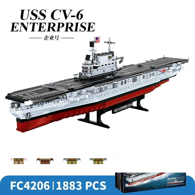 Military World War II Warship Battle Boat Building Blocks Sets The USS Enterprise CV-6 Bricks Toy For  Birthday Gift