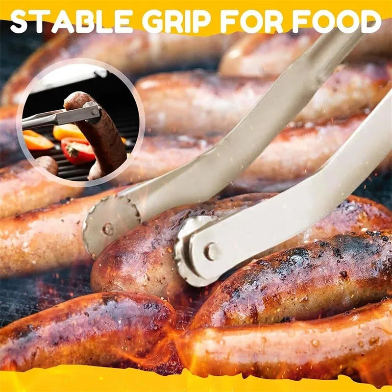 BBQ Sausage Turning Tongs High Temperature Resistance Metal Barbecue Hot Dog Flipping Clip BBQ Tools Multipurpose Cooking Tongs