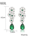 Vintage Luxury Green CZ Water Drop Flower Dangle Earrings