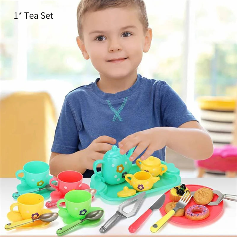 Afternoon Tea Set Toys for Girls Boys Colorful Simulation Play House Tea Cup Teapot Spoon Saucer Cake Kit Toys