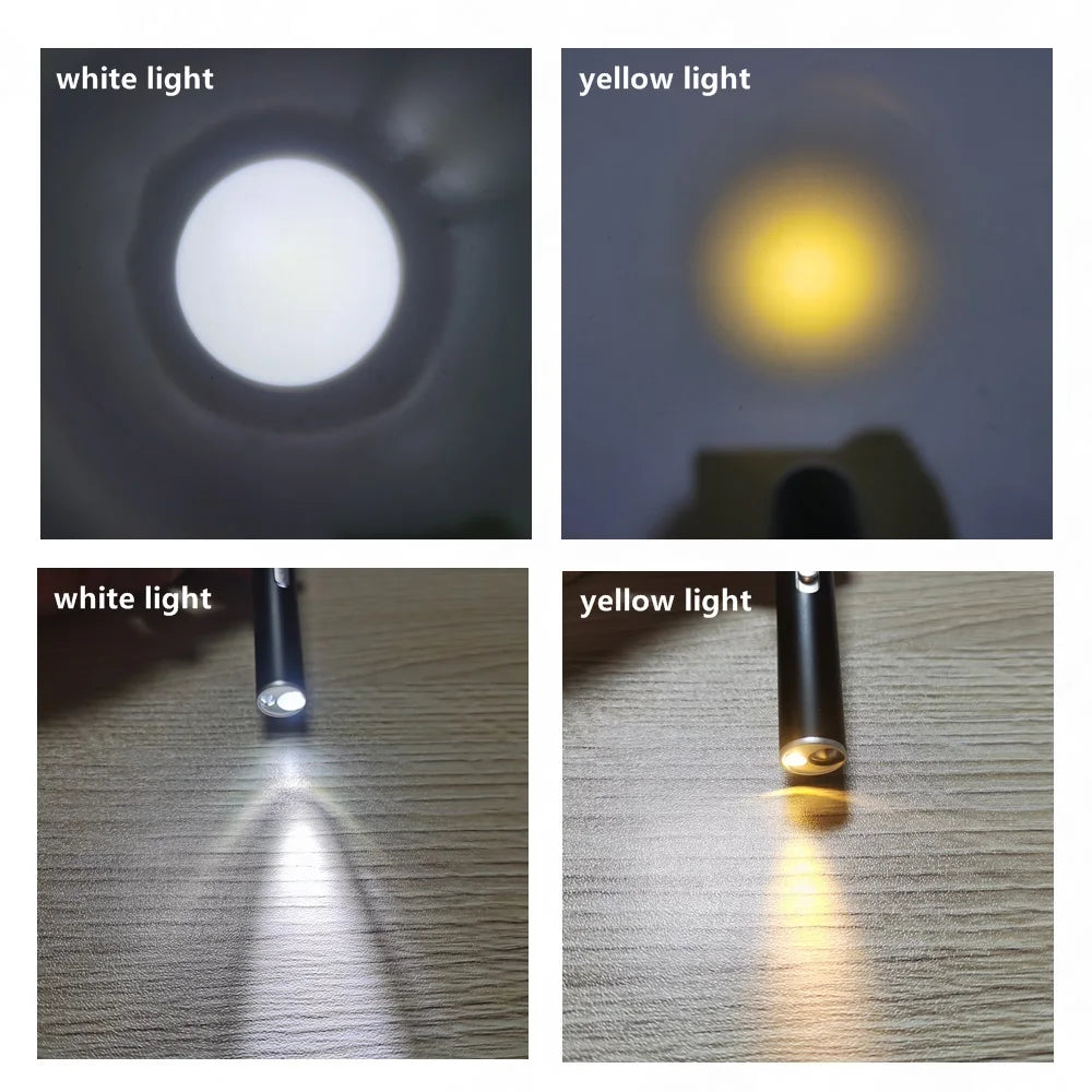 2 Pack 2 In 1 White Yellow Rechargeable Mini Pen Light Flashlight