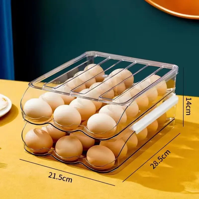 Automatic Rolling Egg Box Multi-Layer Rack Holder – Refrigerator Egg Storage Basket Kitchen Organizer