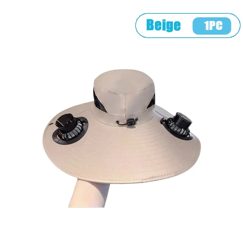 Solar Fan Sun Hat With Dual Fans And USB Charging