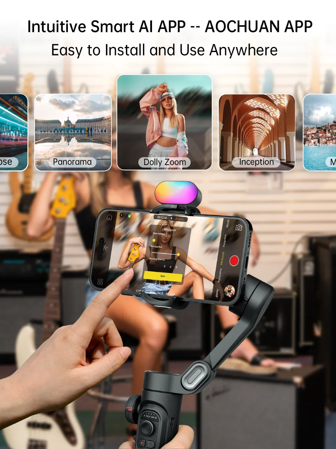 Gimbal Stabilizer for Smartphone iPhone Video Recording  Fill Light 3-Axis Foldable Android Gimble