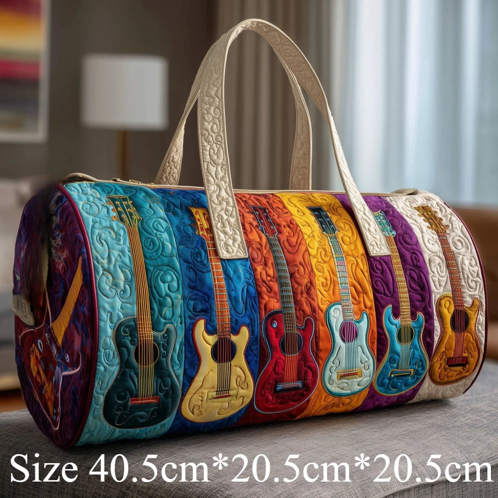3D Printed Quilted Music Tote Bag Guitar Piano Floral Rose Design Travel Duffle Bag Carry on Luggage Unique Weekender Bag