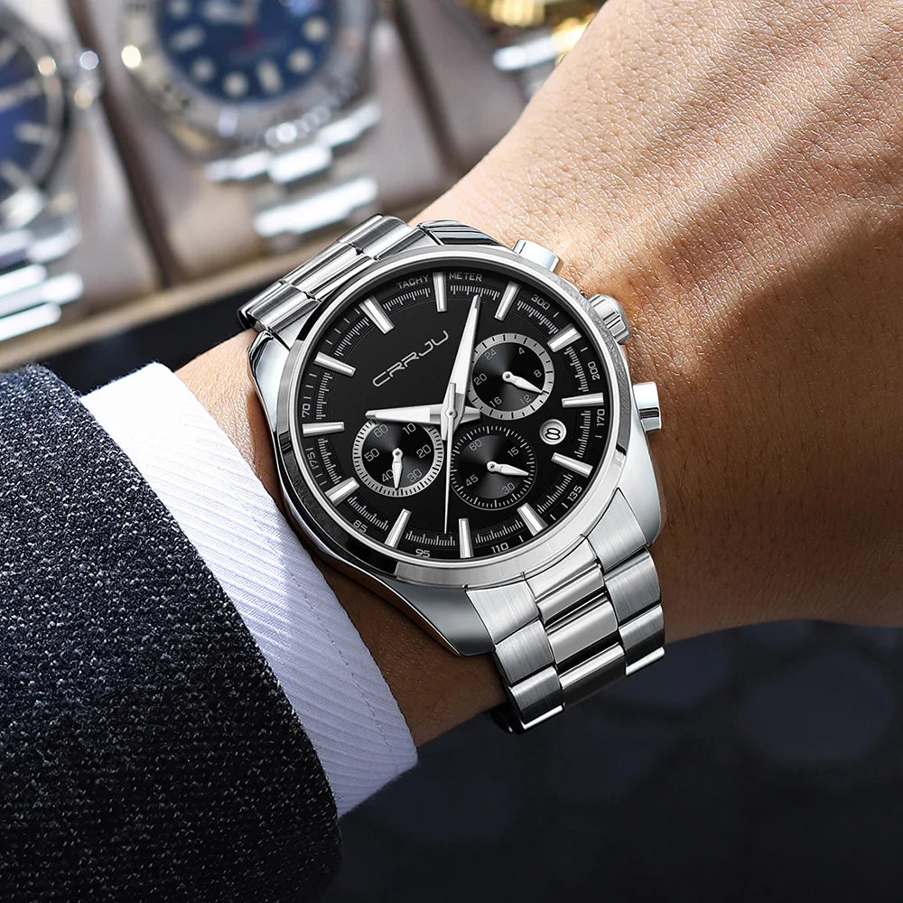 Men Watch Sports Casual Quartz Wristwatches with Chronograph Fashion Stainless Steel Auto Date Clock Male