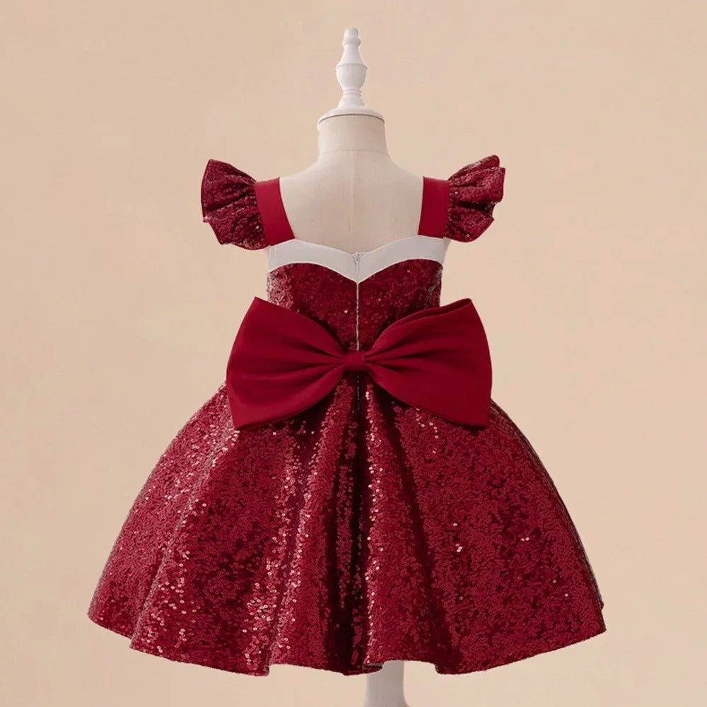 Red Party Dress For Girls Princess Dress Elegant Sequin Birthday Dresses Girl Wedding Gown Children Costumes 3-8 Years