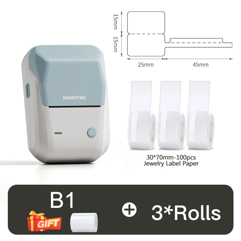 B1/B21 Jewelry Label Printer, Bluetooth Wireless Thermal Sticker Maker 20–50mm, Inkless Price Tag Label Machine for Necklace Ring Bracelet