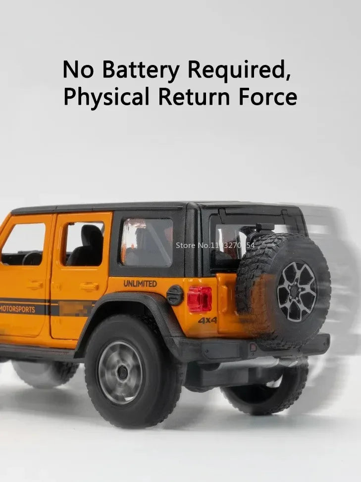 1:32 Wrangler Rubicon Model Toy Alloy Diecast Car Doors Opened Sound Light Pull Back Miniature Off-road Vehicle  Holiday Gift