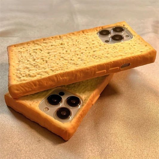 INS Funny Cute Fun Toast Bread Phone Case For iPhone 16 15 14 13 Pro Max Plus Creative Cartoon Soft Silicone Back Cover