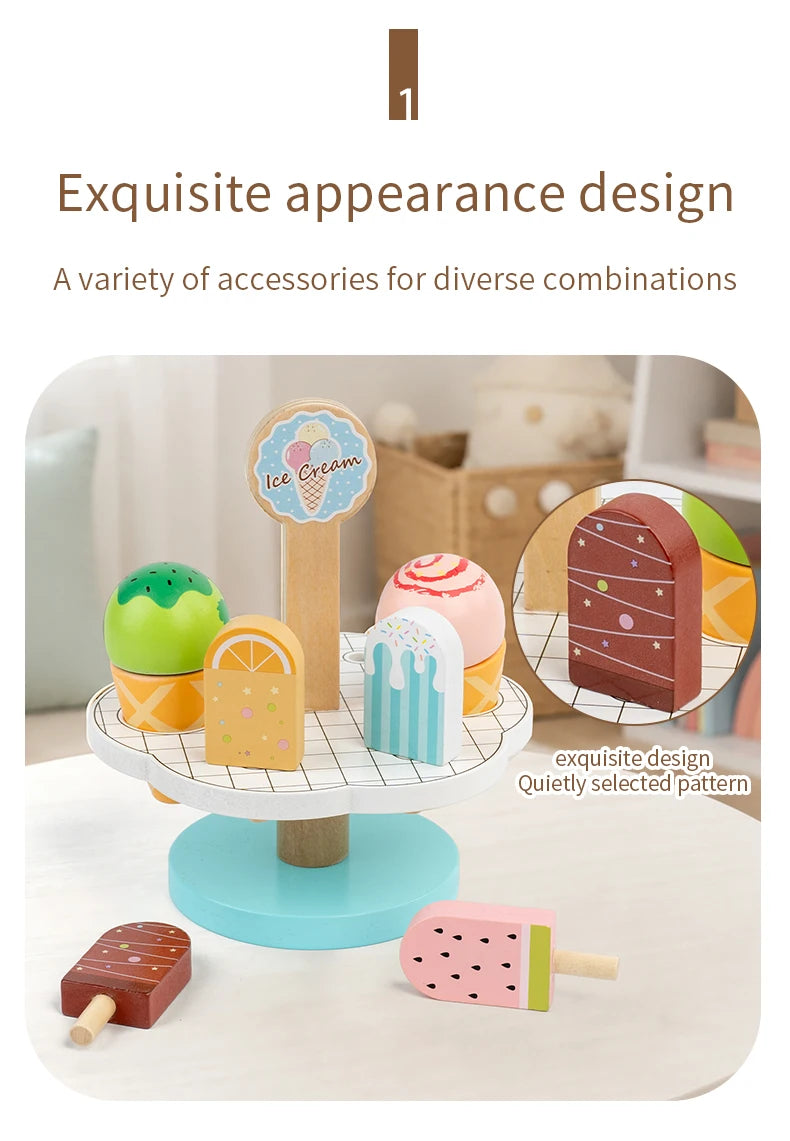 Wooden Rabbit Ice Cream Truck Shape Sorter and Pretend Play Toy