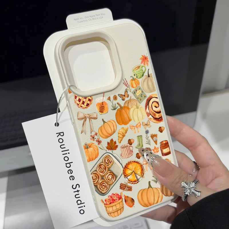Pumpkin Autumn Leaves And Fall Atmosphere Pattern Phone Case For iPhone 17 16 15 14 Pro Max Air 16 Plus Cover