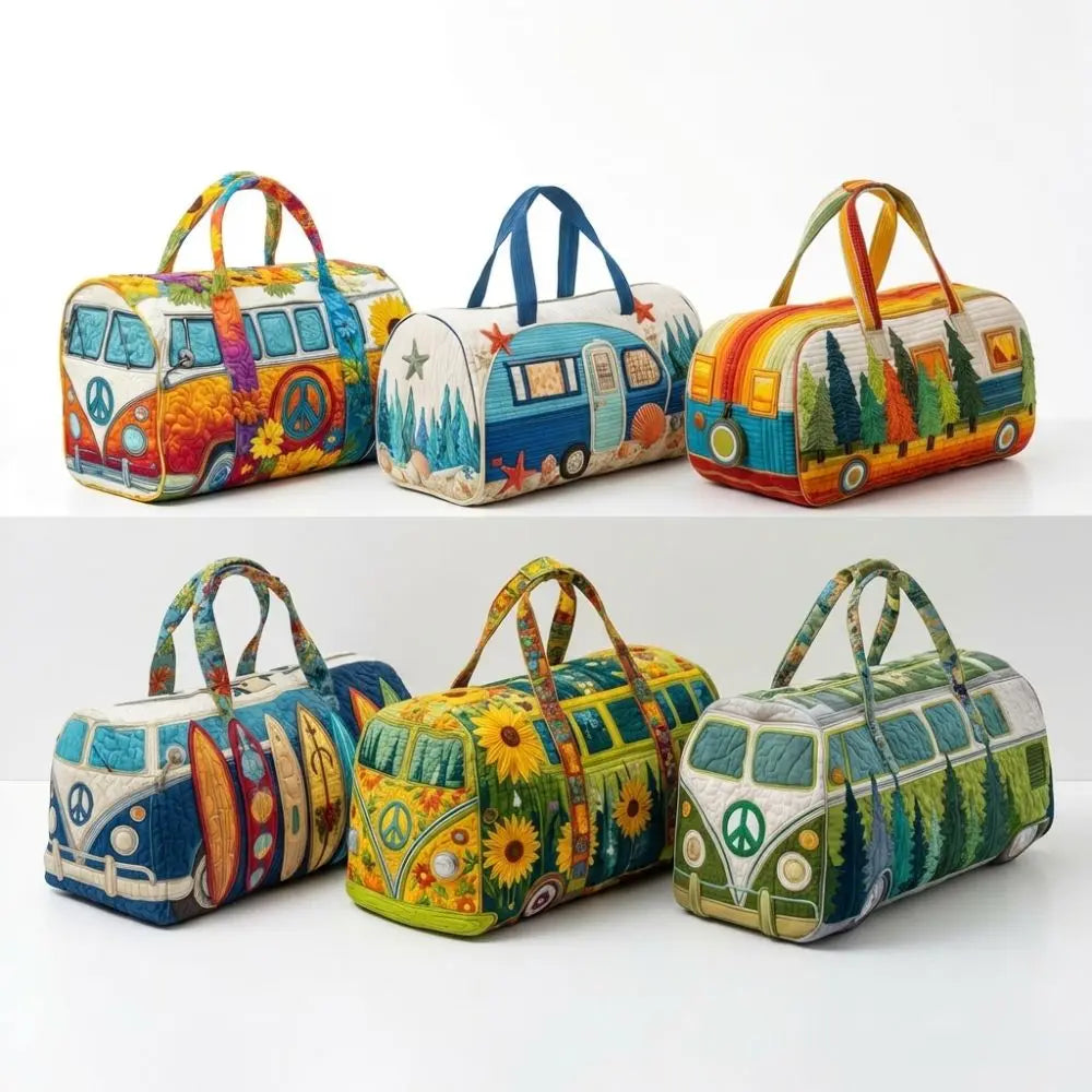 3D Quilted Bus Print Travel Duffle Bag Large Capacity Gym Tote
