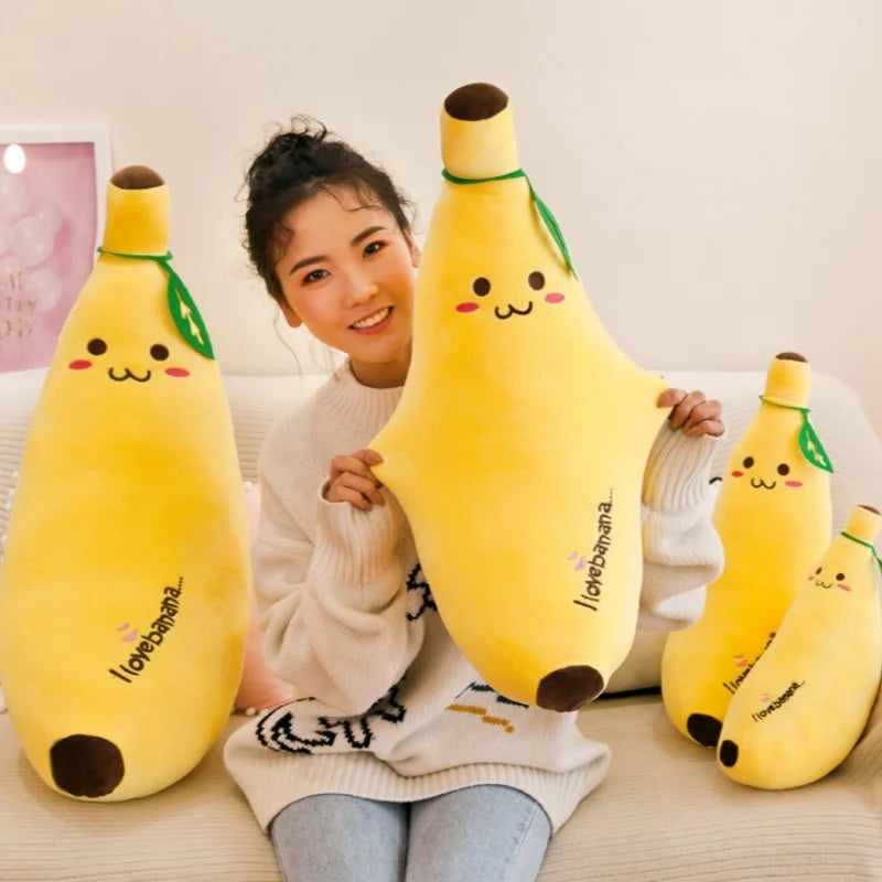 Cute Long Strip Banana Stuffed Body Pillow Cartoon Expression Plush Cushion Sofa Bedroom Bananas Throw Pillow Home Decoration