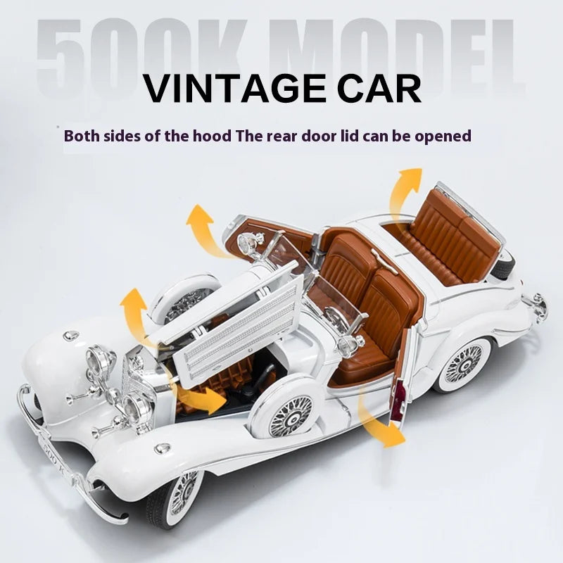 Diecast 1/18 1936 500K Classic Car Alloy Metal Model Sound And Light Toy Collect Display Ornament