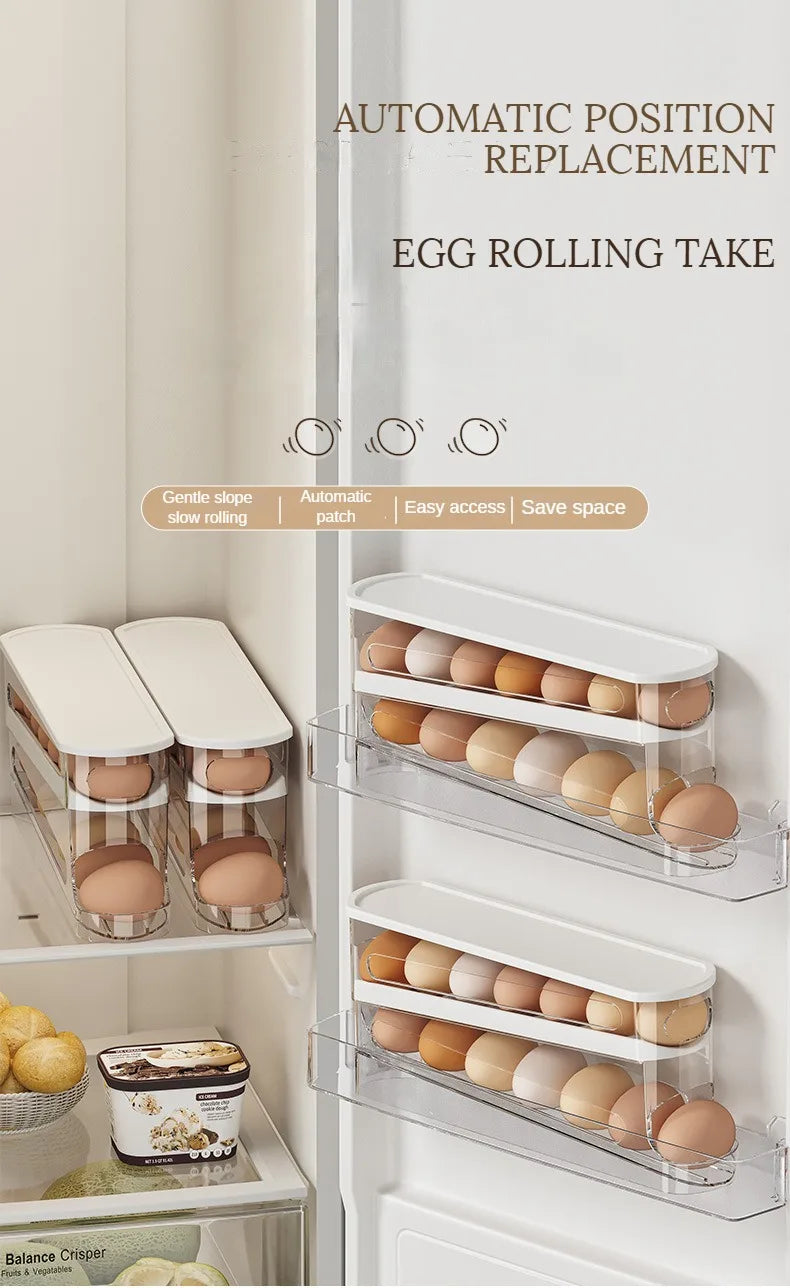 Bilayer Ladder-Style Egg Storage Box – Automatic Rolling Refrigerator Egg Holder & Organizer Rack