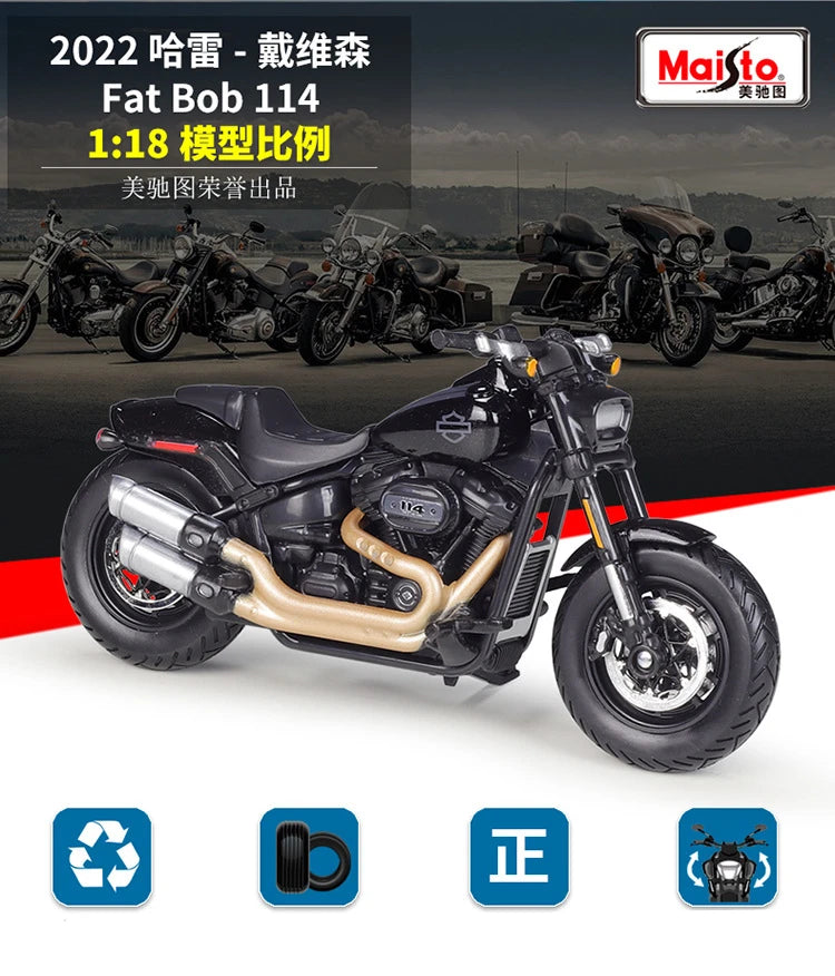 Diecast Harley Fat Bob 114 2022 Motorcycle Model 1 to 18 Scale