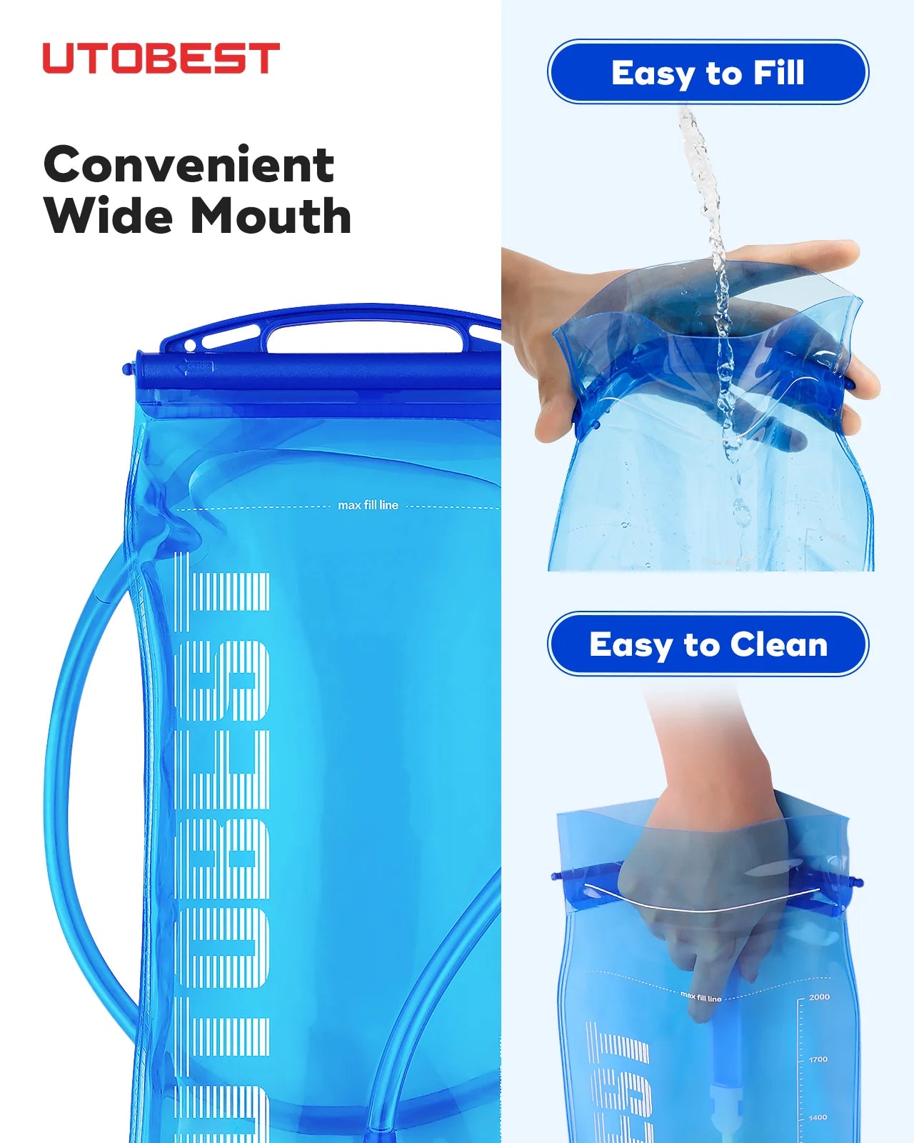 1L/1.5L/2L/3L Hydration Bladder Water Reservoir Water Bag BPA Free for Running Cycling Hiking