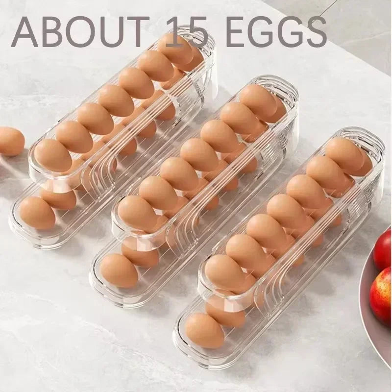 Bilayer Ladder-Style Egg Storage Box – Automatic Rolling Refrigerator Egg Holder & Organizer Rack