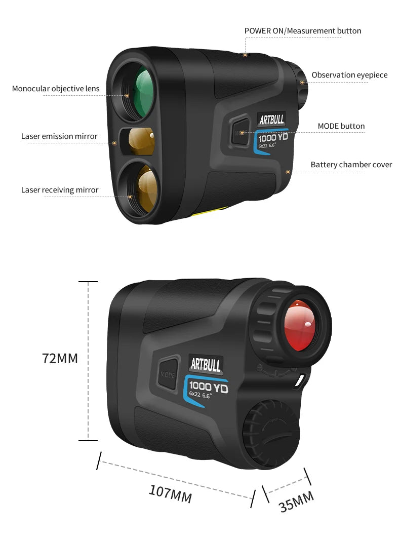 6X Laser Rangefinder 1000m With Speed Hunting And Golf Modes