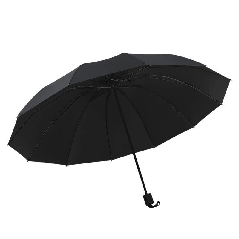 A super large foldable umbrella with black glue and sun protection, reinforced with 12 bones, sturdy for three men and women, su