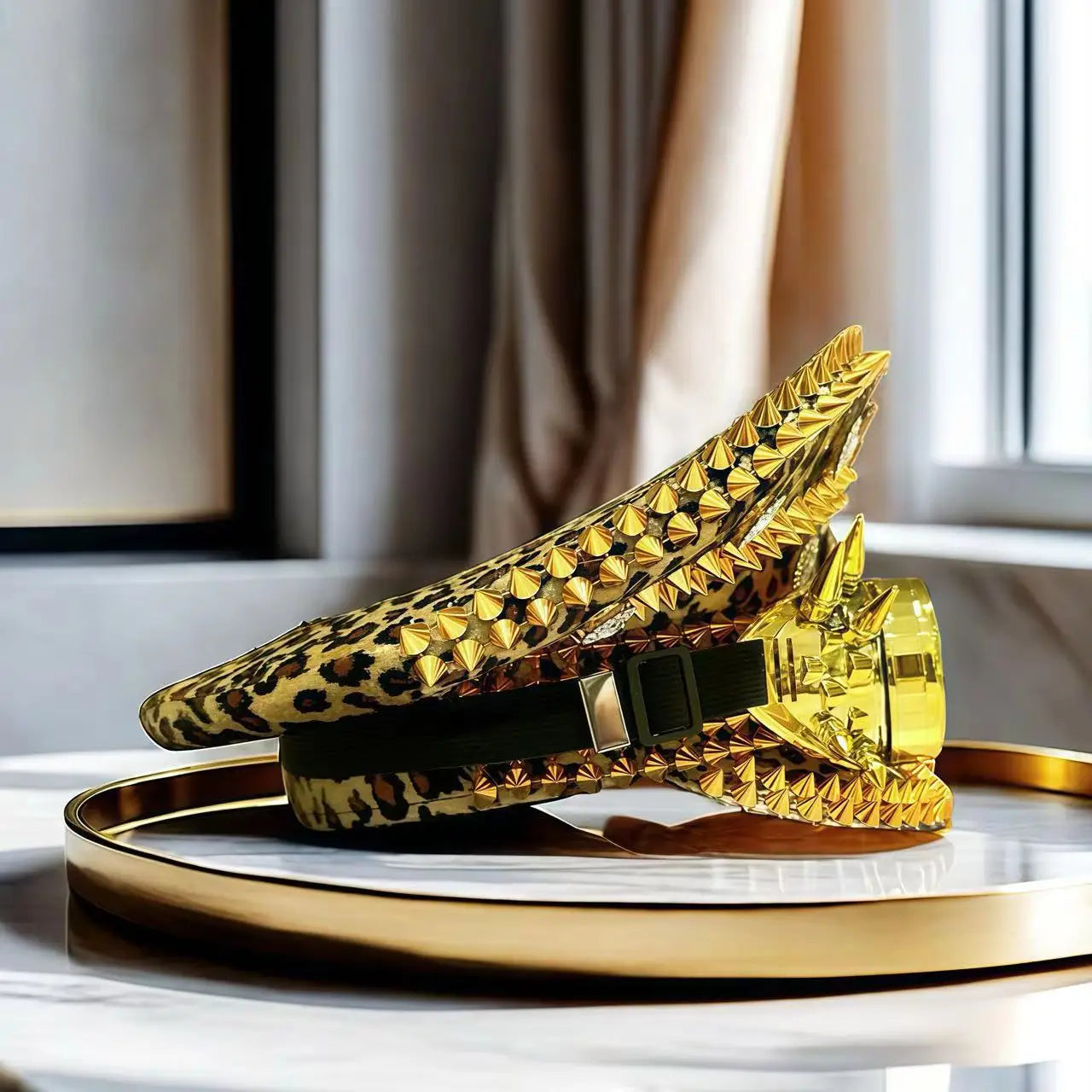 Leopard Print Steampunk Captain Hat Punk Goggles Gold Music Festival Masquerade Military Cap Costume Cosplay Accessor Unisex