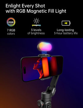 Gimbal Stabilizer for Smartphone iPhone Video Recording  Fill Light 3-Axis Foldable Android Gimble