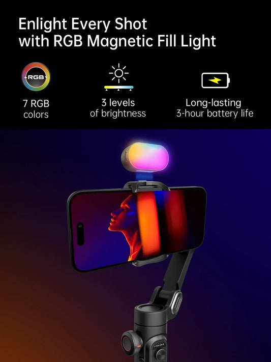 Gimbal Stabilizer for Smartphone iPhone Video Recording Fill Light 3-Axis Foldable Android Gimble