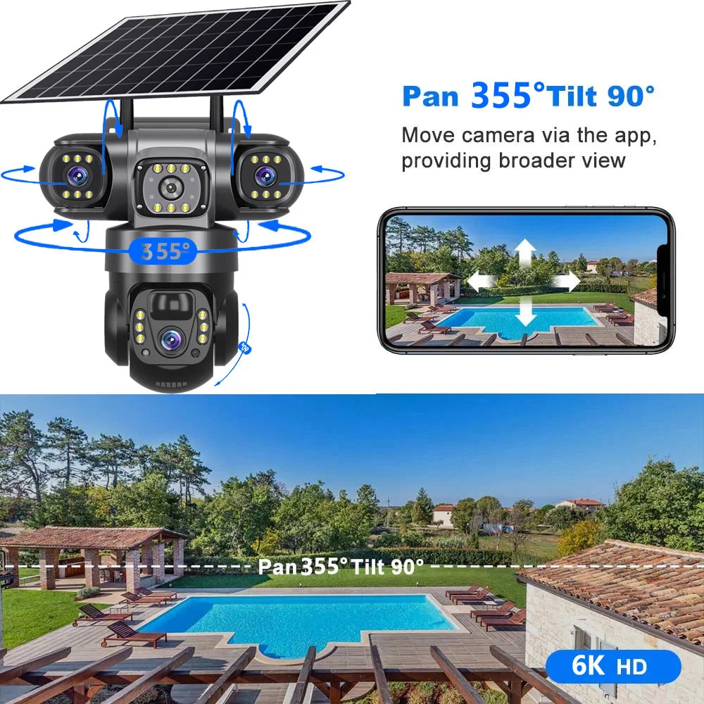 Solar Camera 4G Sim Outdoor 3 Lens 3 Screen 10X Zoom PIR Human Detect Cameras Waterproof Night Vision CCTV Security Protection