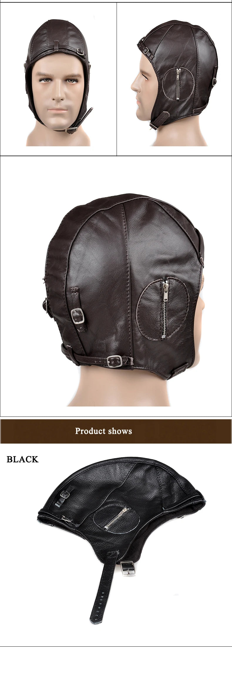 Winter Man Genuine Pure Leather Fur Pilot Flight Caps Male Black/brown Unique Windproof Motorcycle Helmet Hats