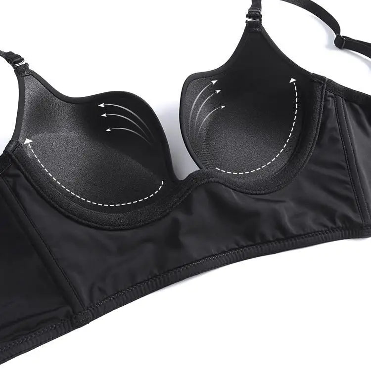 Womens Deep U Neck Seamless Underwire Push Up Bra