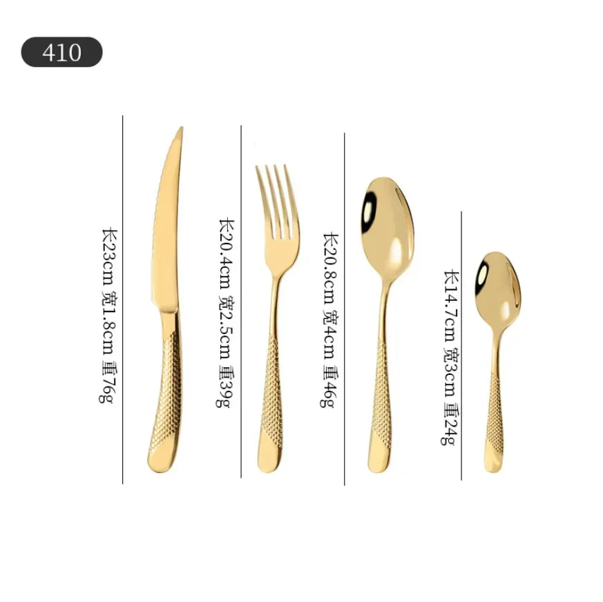 4pcs Gold Cutlery Set Stainless Steel Steak Knife Fork Spoon Luxury Dinnerware Western Dinner Set for Gift Kitchen Accessories